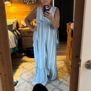 Light Blue Striped Sleeveless Maxi Dress Large